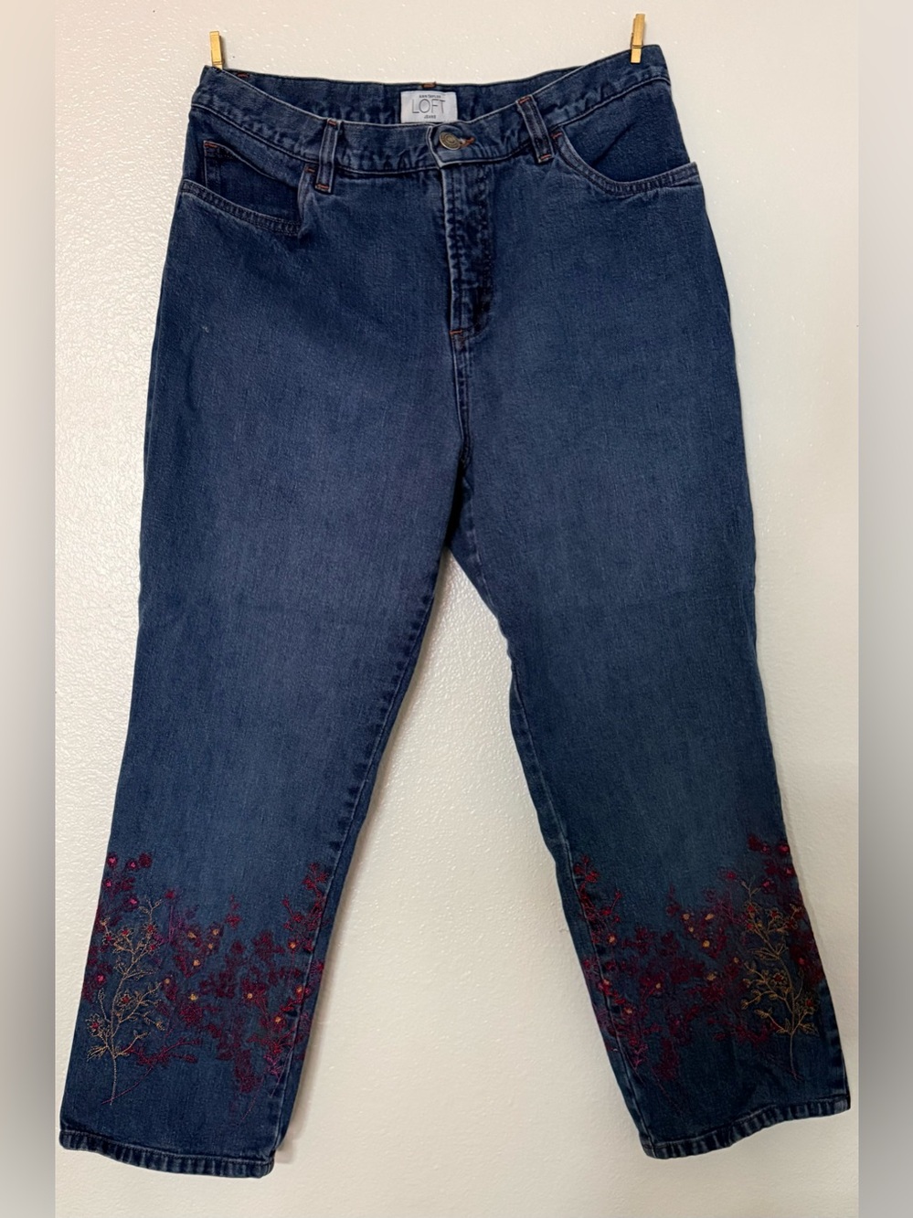 LOFT 10P Embroidered Floral Cropped Jeans Petite 100% Cotton